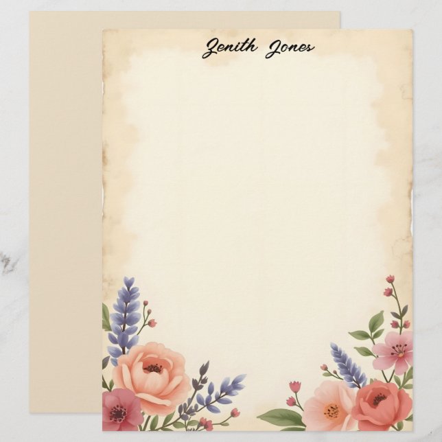 Süße Pastellblumen Schreibwarenpapier Briefbogen (Vorne/Hinten)