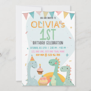 Süße Pastellfarben zum 1. Geburtstag des Baby-Dino Einladung