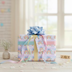 Süße, pastellfarbene Regenbogen-Personalisierung  Geschenkpapier