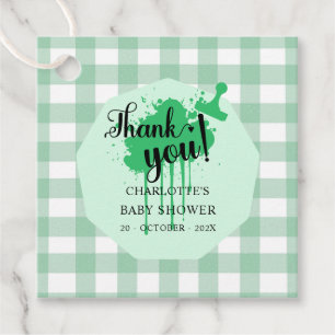 Süße Pastellgrüne Gingham-Baby-Party Geschenkanhänger