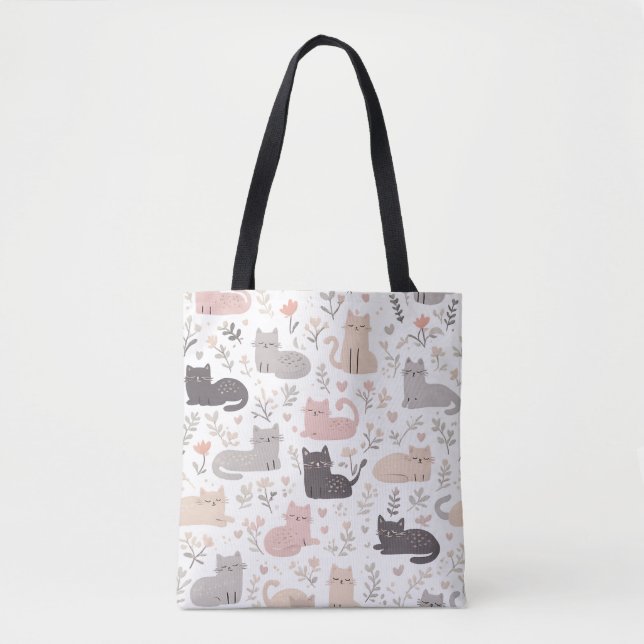 Süße Pastellkatze und Blumenmuster-Tragetasche (Vorderseite)