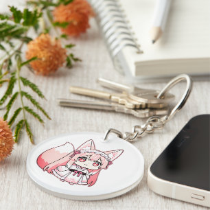 Süße Pastellrosa Chibi FuchsGirl  Schlüsselanhänger