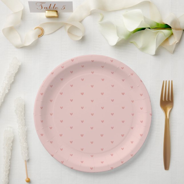 Süße Pastellrosa Herzen Pappteller (Hochzeit)
