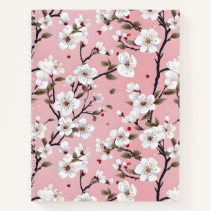 Süße pastellrosa weiße Sakura-Baumzweig asiatisch Notizbuch