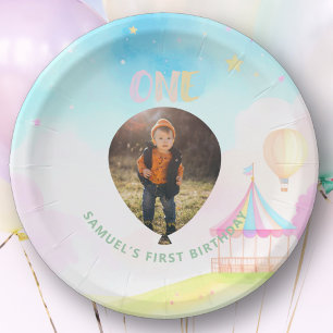 Süße Pastelonederland Aquarellfarbe 1. Geburtstag Pappteller
