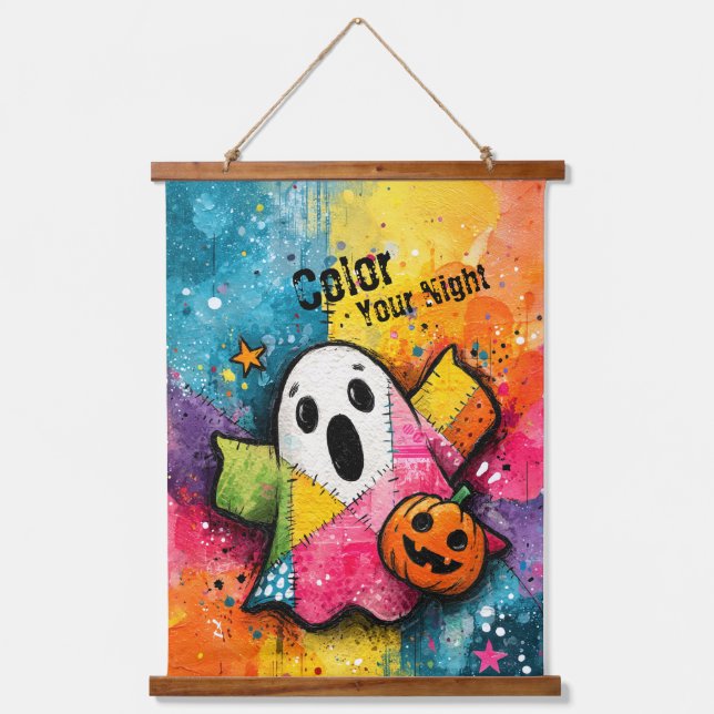 Süße Patchwork-Geist-Bunte-Spritzkunst Wandteppich Mit Holzrahmen (Vorderseite)