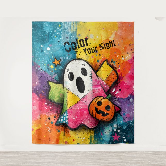 Süße Patchwork-Geister-Farbspritzer-Kunst Wandteppich (Vorderseite)