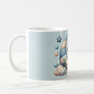 Süße Patchwork-Kuh über dem Mond mit Sternen Kaffeetasse