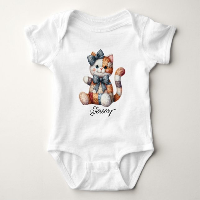 Süße Patchwork lächelnde Katze Baby Strampler (Vorderseite)