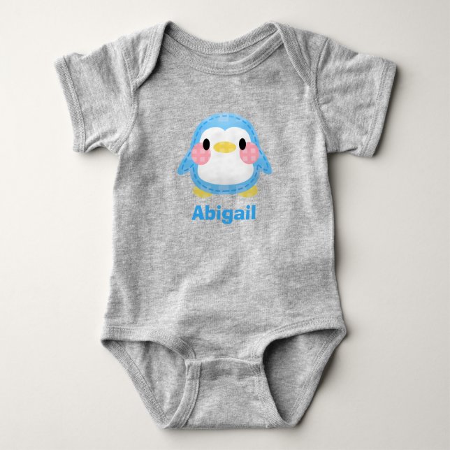 Süße Patchwork-Pinguin-Kunst personalisiert Baby Strampler (Vorderseite)