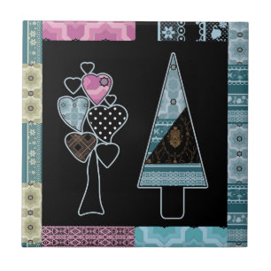 Süße Patchwork-Quilt-Baum abstrakte Formen schwarz Fliese