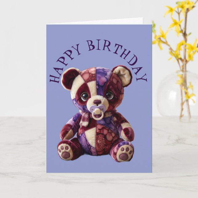 Süße Patchwork-Schmusenuss-Bär Karte (Gelbe Blume)