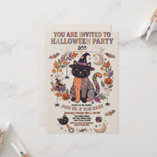 Süße Patchwork-Schwarze-Katze-Halloween-Party Einladung