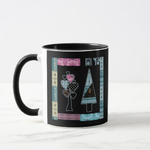 Süße Patchwork-Struktur Baum abstrakte Formen schw Tasse