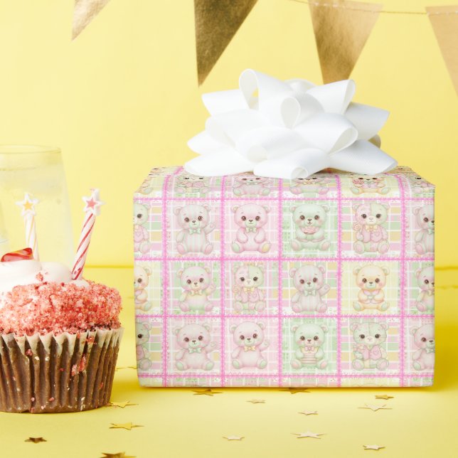 Süße Patchwork-Teddybär-Decke Nahtlos Geschenkpapier (Geburtstagsparty)