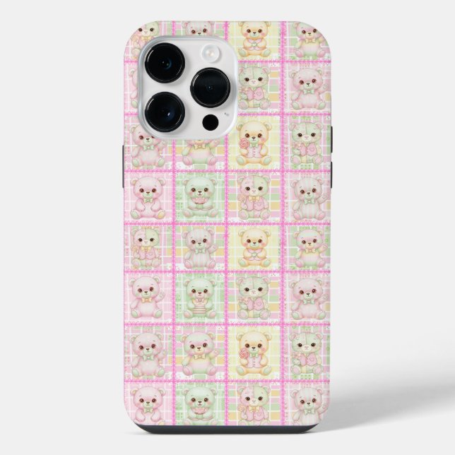 Süße Patchwork-Teddybär-Decke Nahtlos iPhone Hülle (Rückseite)