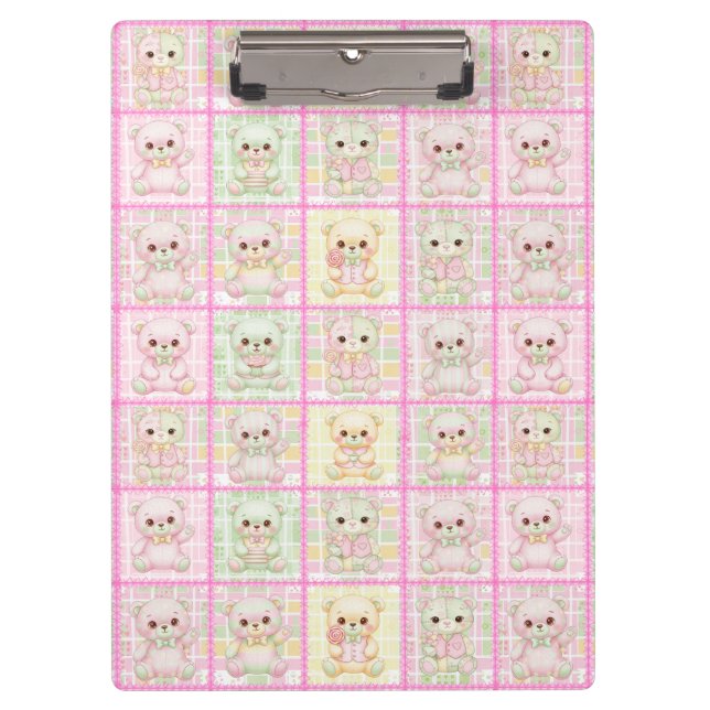 Süße Patchwork-Teddybär-Decke Nahtlos Klemmbrett (Vorderseite)