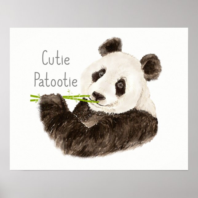 Süsse Patootie Wasserfarbe Panda Bärenspass Poster (Vorne)