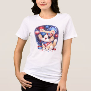 Süße patriotische Katze 4. Juli Kawaii Tri-Blend Shirt
