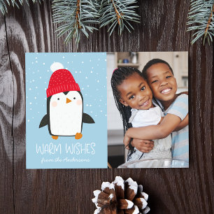 Süße Penguin-Warmwunsch-Foto Feiertagskarte