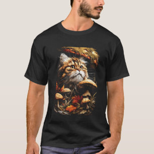 Süße Perserkatze mit Herbstlaub Pilzen Herbst T-Shirt