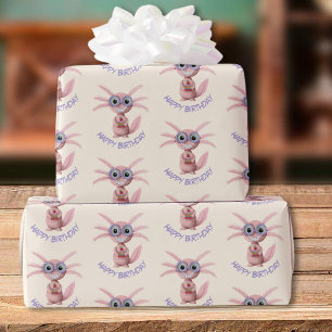 Süße personalisierte Axolotl-Bücher-Geburtstagsfei Geschenkpapier