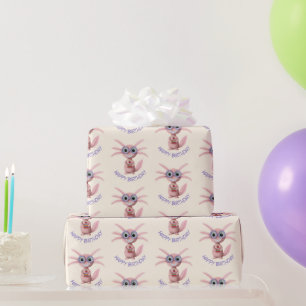 Süße personalisierte Axolotl-Bücher-Geburtstagsfei Geschenkpapier