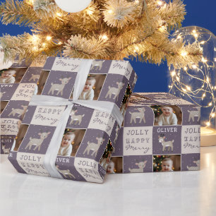 Süße personalisierte Baby-Foto-Rentiere Weihnachte Geschenkpapier