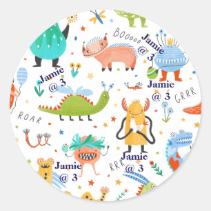 Süße personalisierte bunte Dinosaurier-Kinder-Gebu Runder Aufkleber