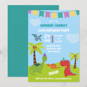 Süße personalisierte Dinosaurier-Party Einladung