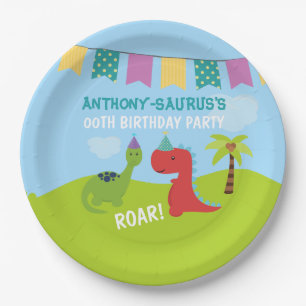 Süße personalisierte Dinosaurier-Party Pappteller