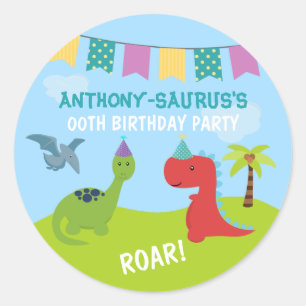 Süße personalisierte Dinosaurier-Party Runder Aufkleber