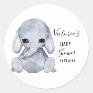 Süße personalisierte Elefant-Aquarell-Baby-Party Runder Aufkleber