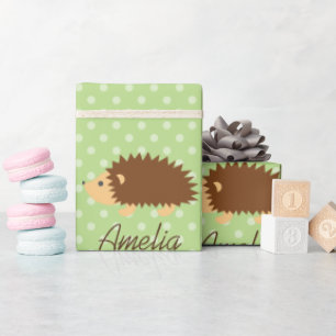 Süße personalisierte Igel-Polka-Punkt-Geschenkpapi Geschenkpapier