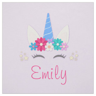 Süße personalisierte Namens- und Einhorn-Patchwork Stoff
