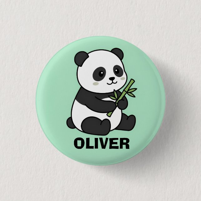Süße personalisierte Panda mit Bambus Kinder  Button (Vorderseite)