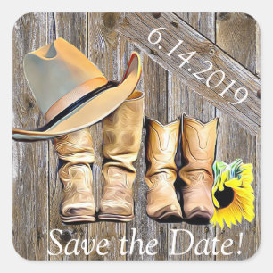 Süße personalisierte rustikale Save-the-Date-Karte Quadratischer Aufkleber