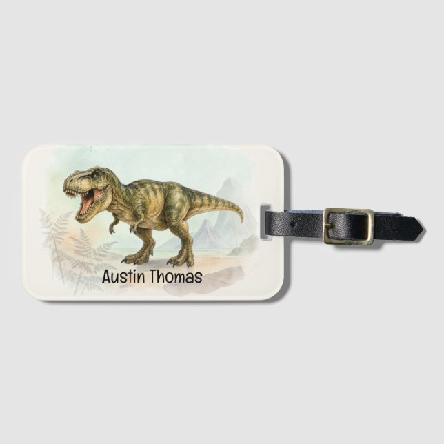 Süße personalisierte T-Rex-Gepäckanhänger mit Name Gepäckanhänger (Vorderseite (Horizontal))