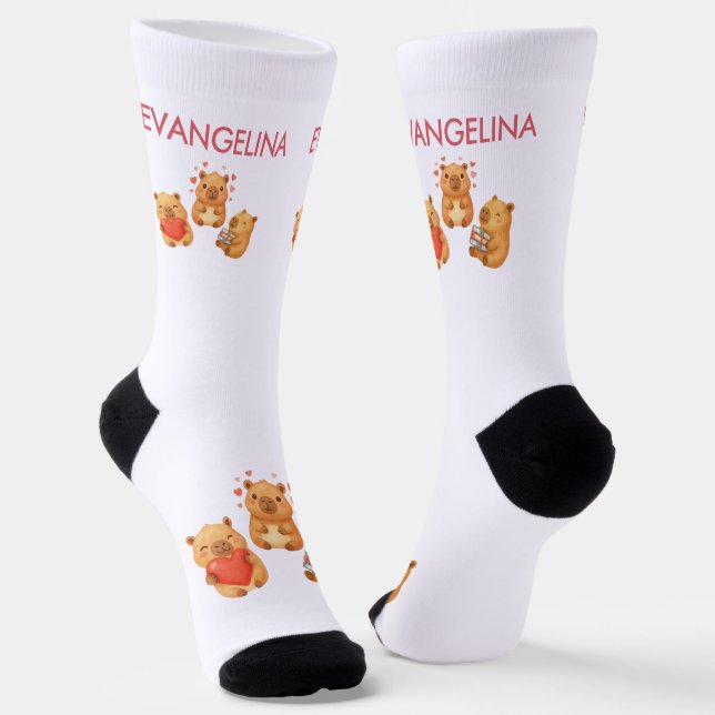 Süße personalisierte Wasserfarbe Capybara Socken (Gewinkelt)