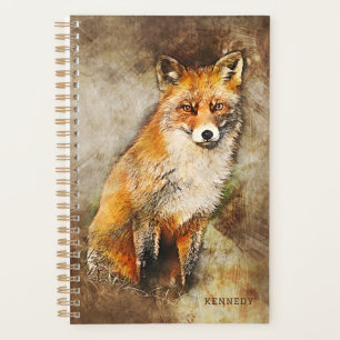 Süße personalisierte Wasserfarbe-Fuchs-Kunst Planer