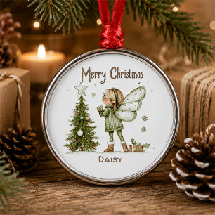 Süße personalisierte Weihnachtsfee und Baum Ornament Aus Metall