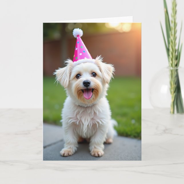 Süße Pet-Partyhut-Geburtstagskarte Karte (Vorderseite)