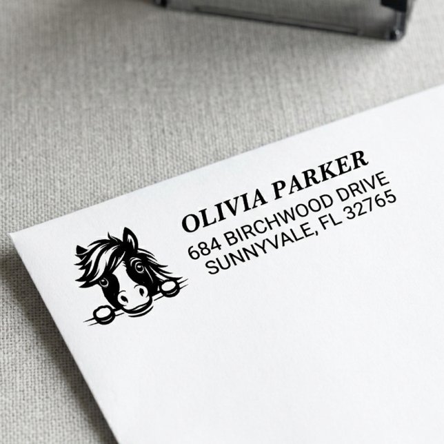 Süße Pferd-Rücksendeadresse mit individuellem Name Permastempel (Von Creator hochgeladen)