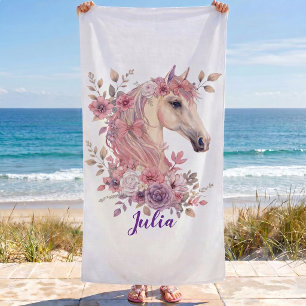 Süße Pferde personalisierter Name für Mädchen Strandtuch