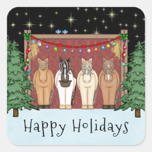 Süße Pferdeherde Frohe Weihnachten Pferd Christmas Quadratischer Aufkleber