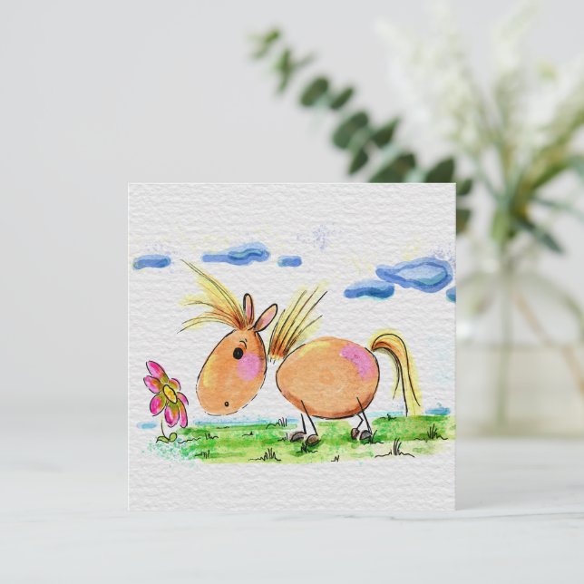 Süsse Pferdekarte, Pferde Aquarell Illustration Feiertagskarte (Stehend Vorderseite)