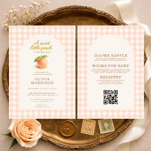 Süße Pfirsich-Gingham-Einheits-Babyparty Einladung