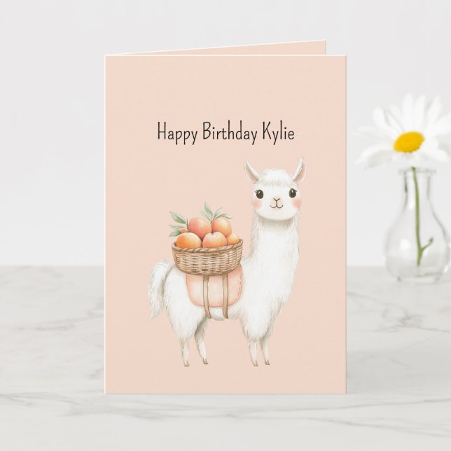Süße Pfirsich Lama Geburtstag   Karte (Kleine Pflanze)