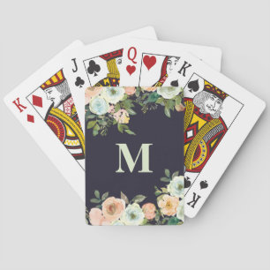 Süße Pfirsich-Minz-Blumen Schwarzes Monogramm Init Spielkarten