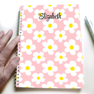 Süße Pfirsich-Retro-Margeriten Mädchen-Journaling Notizblock
